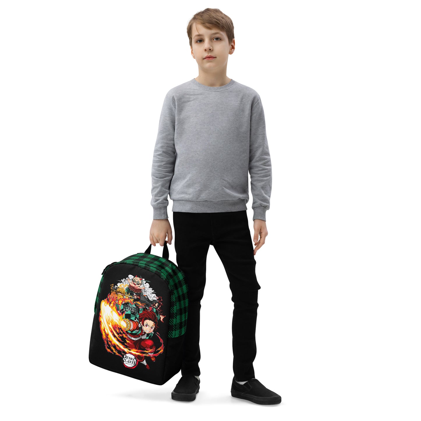 Demon Slayer Green Plaid Backpack