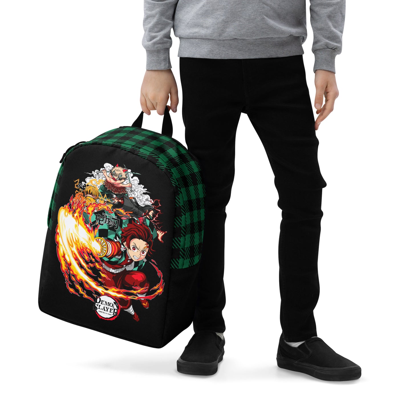 Demon Slayer Green Plaid Backpack