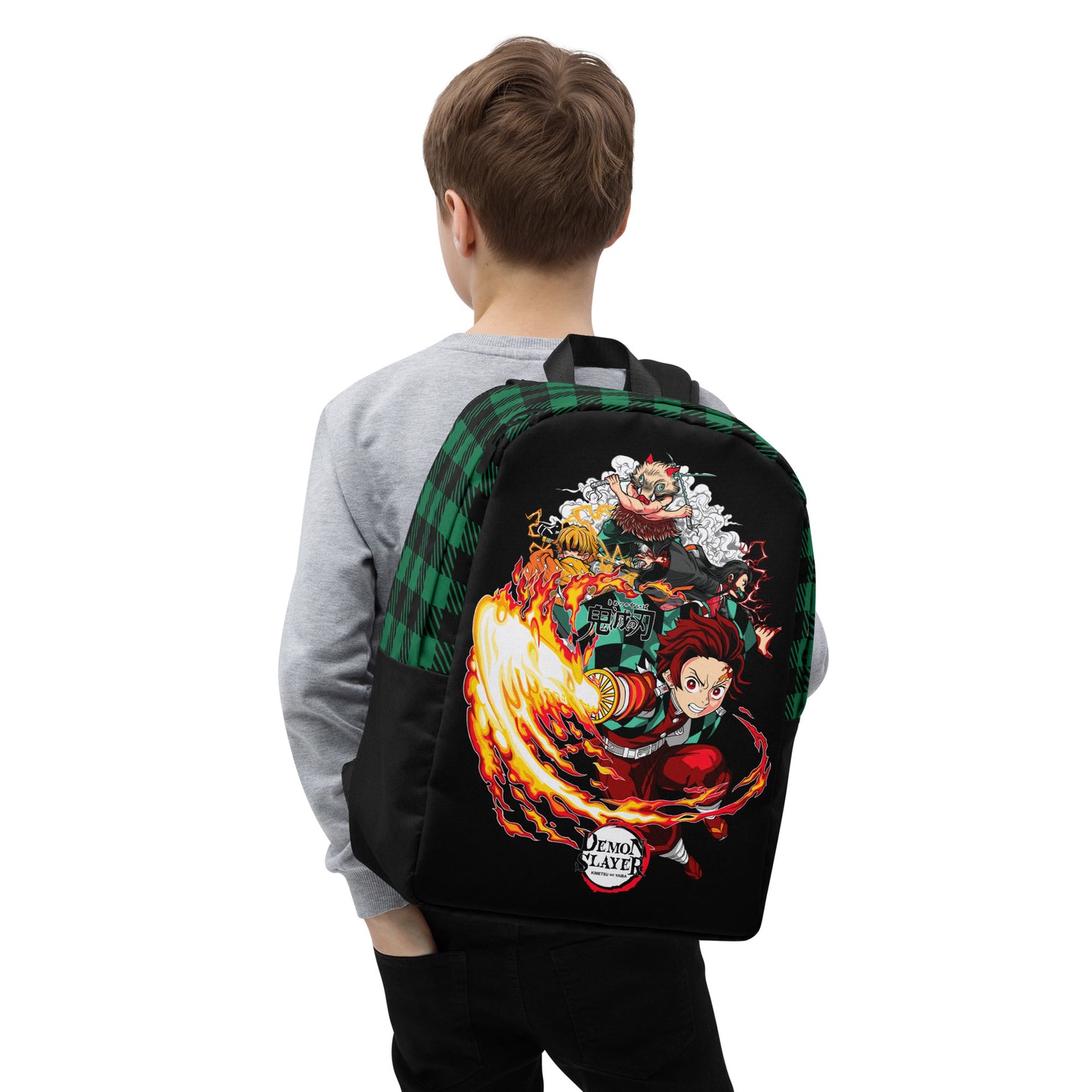 Demon Slayer Green Plaid Backpack